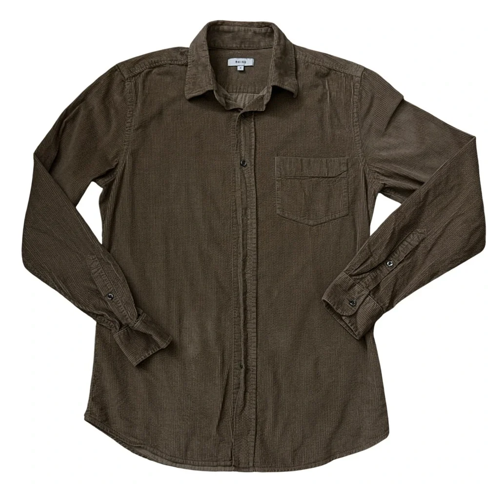 Reiss‎ Minimalist Corduroy Button Down Shirt  Cotton Pocket DD17